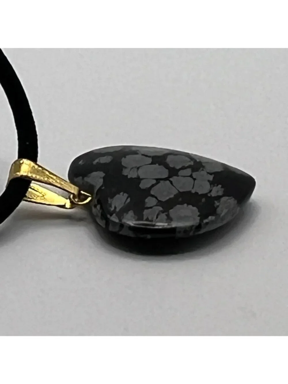 Snowflake Obsidian Heart Pendant Necklace Black Cord Gold-Tone 20+2" Healing - Picture 8 of 8